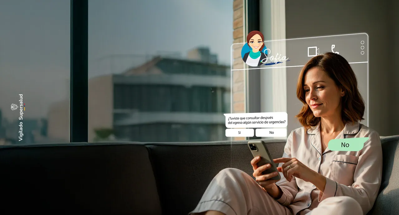 Paciente consulta desde casa al chatbot Sofía de Keralty Ibagué para seguimiento después del egreso.